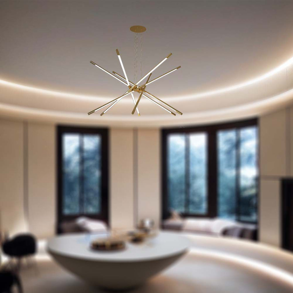 V-TAC Lampadario LED a Sospensione con 12 luci tabular 42W in Metallo Colore Oro Dimmerabile 3000K V-TAC Lampadario LED a Sospensione con 12 luci tabular 42W in Metallo Colore Oro Dimmerabile 3000K